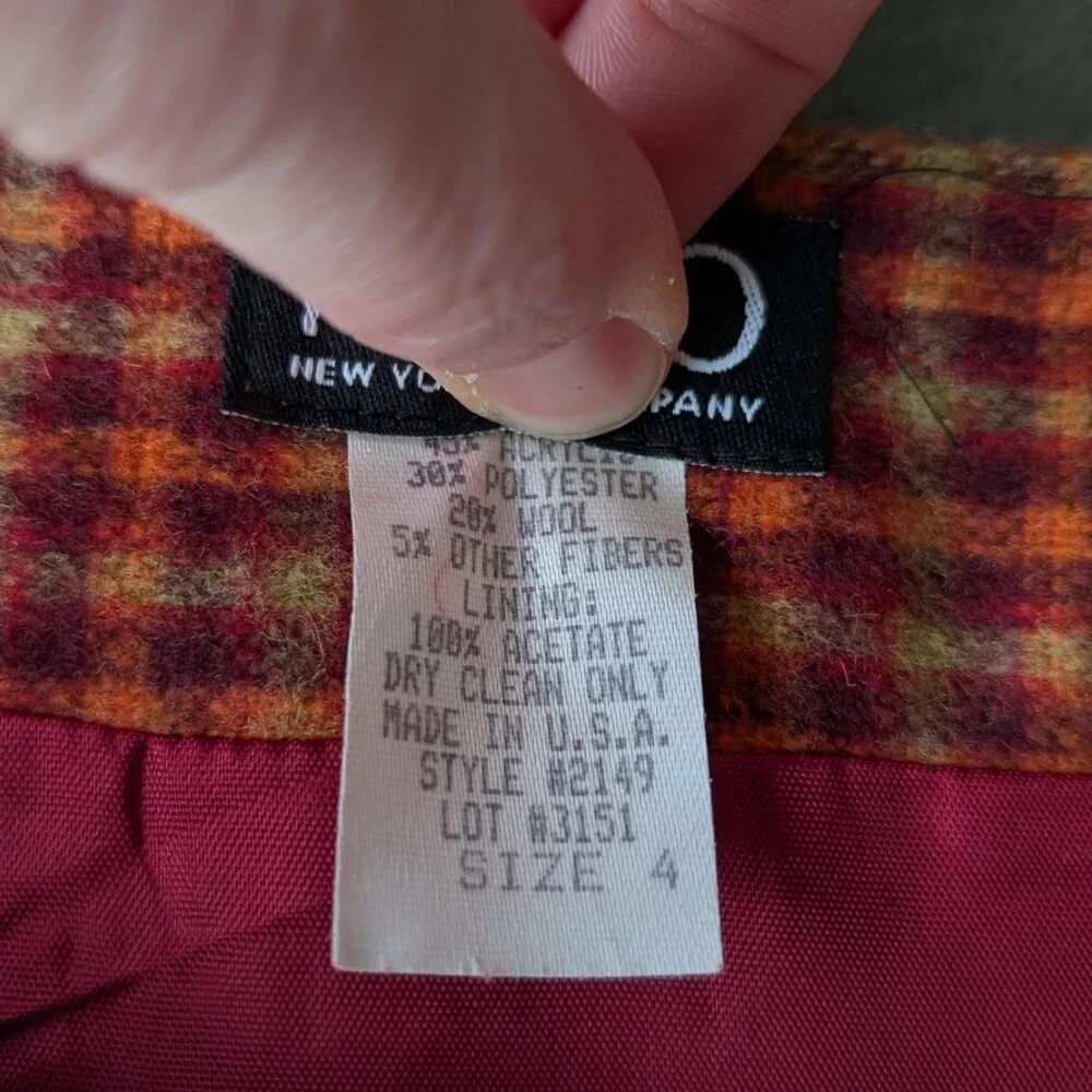 Vintage NY&CO Orange Plaid Wool Blend Mid Mod Belted Wrap Mini Skirt size 4 - Picture 7 of 8
